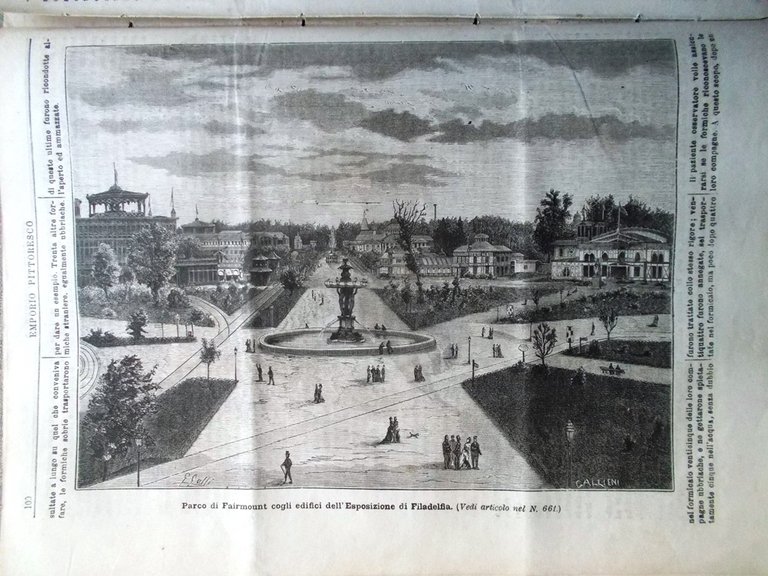 Emporio Pittoresco del 26 Agosto 1877 Esposizione Philadelphia Formichiere Trina