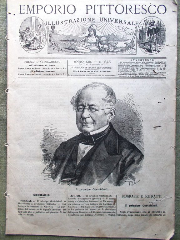 Emporio Pittoresco del 7 Gennaio 1877 Gorcakov Pena Morte Colombo … | Immagine Gallery 1