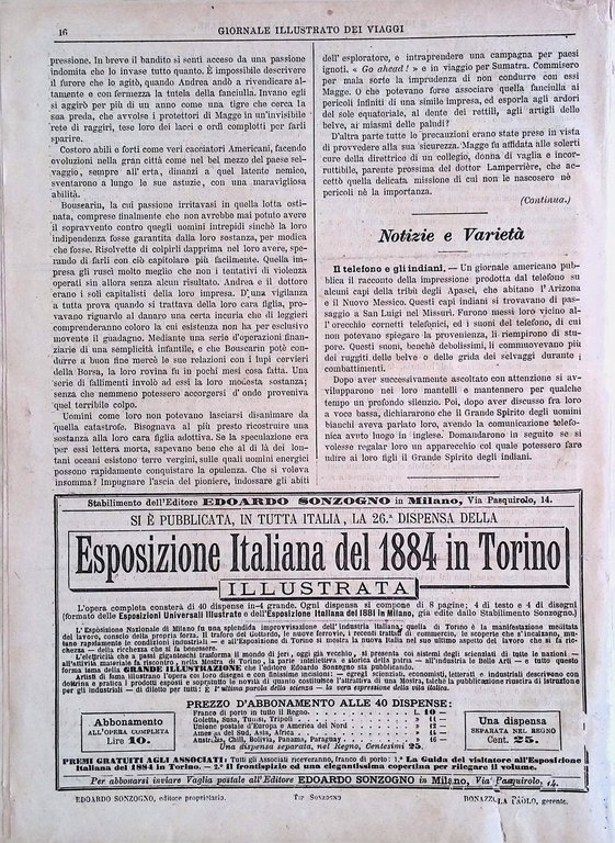 Giornale Illustrato dei Viaggi 11 Settembre 1884 Budda Viventi Telefono …