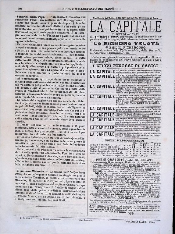 Giornale Illustrato dei Viaggi 26 Febbraio 1880 Arrivo della Vega …