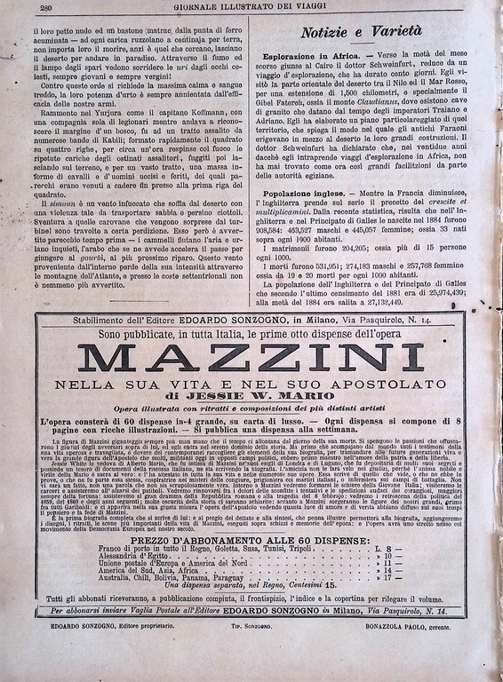 Giornale Illustrato dei Viaggi 30 aprile 1885 Vita Militare Africa …