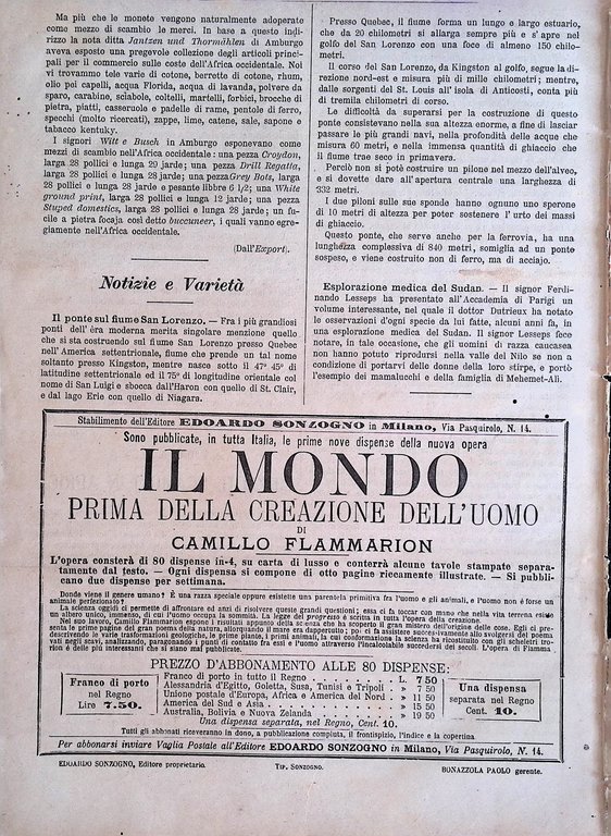 Giornale Illustrato dei Viaggi 30 Luglio 1885 Ponte San Lorenzo …