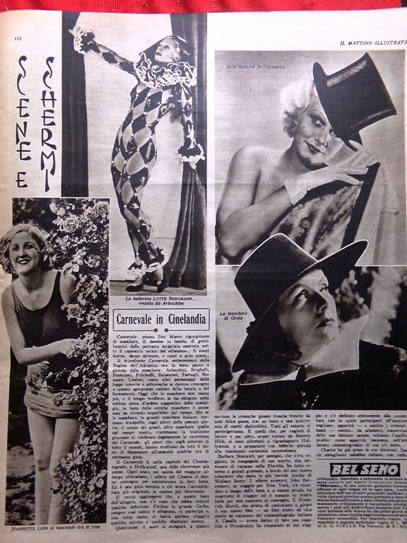 Il Mattino Illustrato 12 Febbraio 1934 Speciale sul Carnevale Maschere …