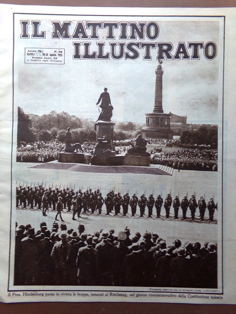 Il Mattino Illustrato 24 Agosto 1925 Mussolini Padova Beghine Bruges …