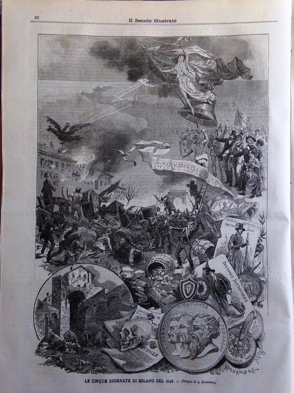 Il Secolo Illustrato 24 Marzo 1895 Monumento Cinque Giornate Milano …