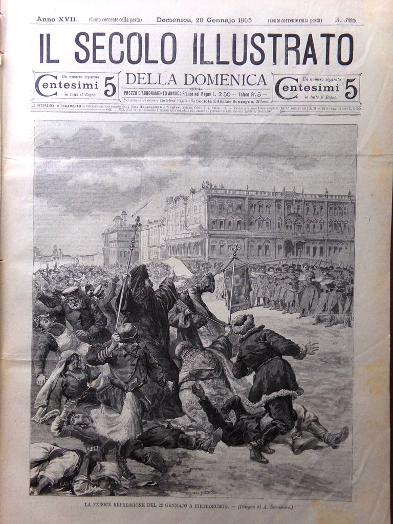 Il Secolo Illustrato 29 Gennaio 1905 Repressione di Pietroburgo Nevicata …