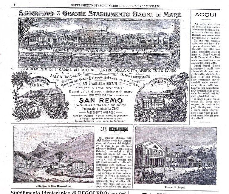 Il Secolo Illustrato Luglio-Agosto 1896 Supplemento Straordinario Stabilimenti