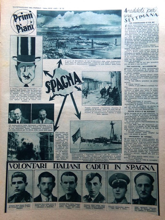 Illustrazione del Popolo 1 Agosto 1937 Port Elizabeth Quadri Spagna …