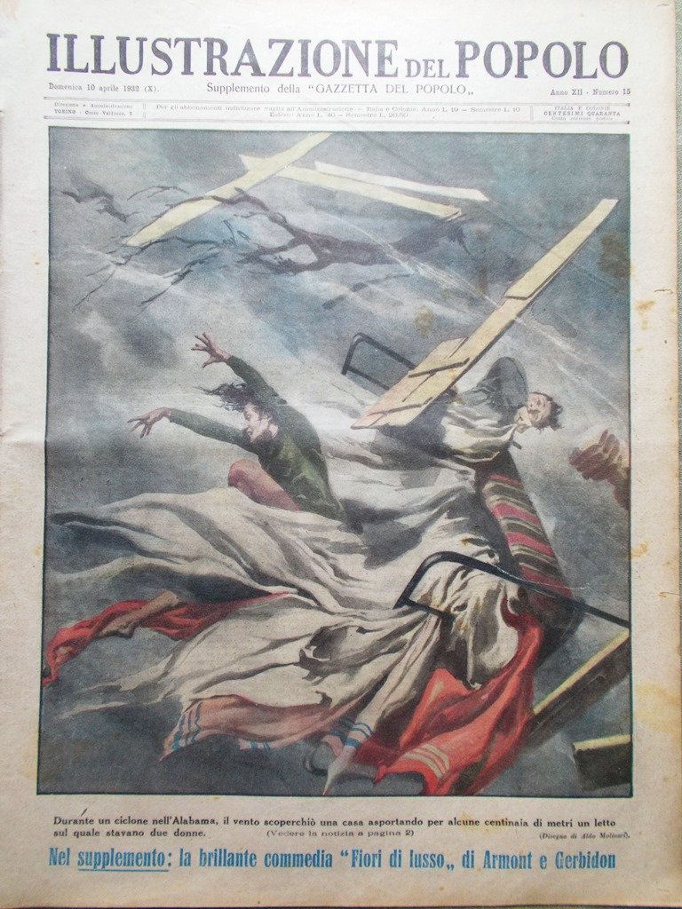 Illustrazione del Popolo 10 Aprile 1932 Vecchia Torino Haydn Ciclone …