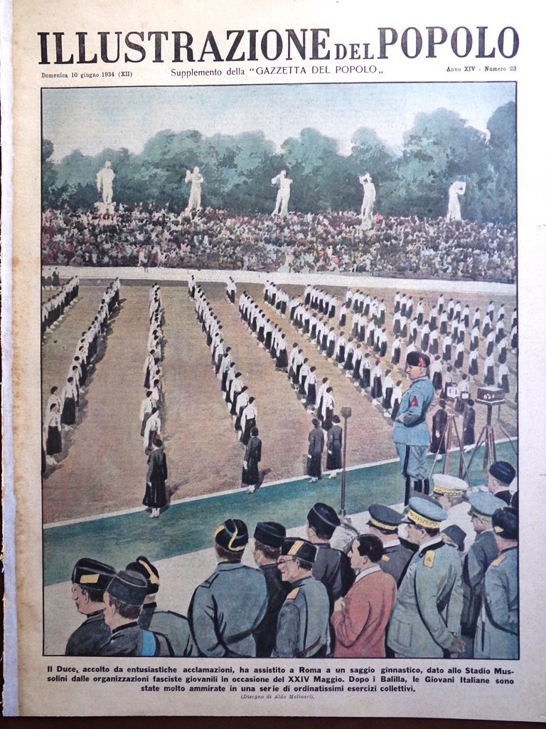 Illustrazione del Popolo 10 Giugno 1934 Ginnastica Duce Minaccia Nilo …