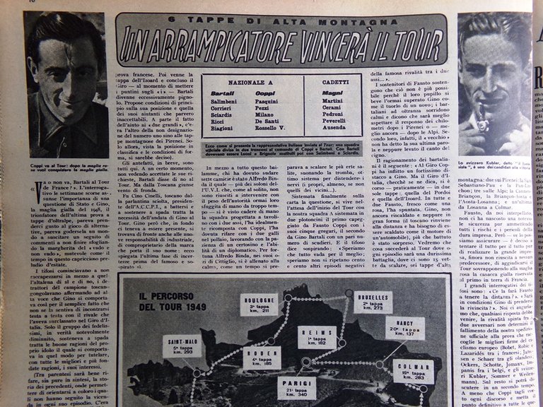 Illustrazione del Popolo 10 Luglio 1949 Fangio Monza Tour Romanzo …