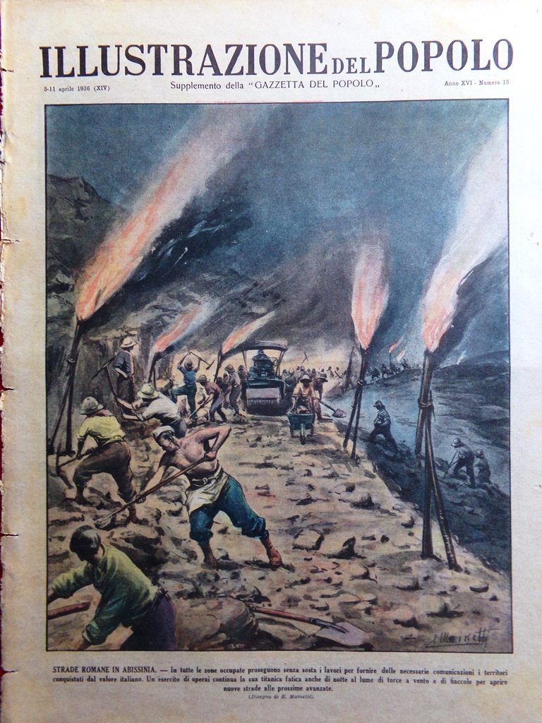 Illustrazione del Popolo 11 Aprile 1936 Strade Abissinia Dardanelli Marmo …