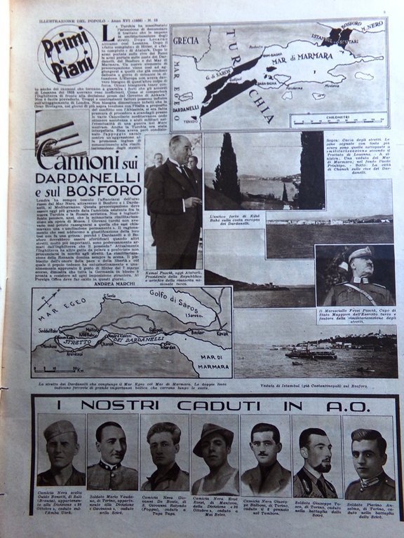 Illustrazione del Popolo 11 Aprile 1936 Strade Abissinia Dardanelli Marmo …