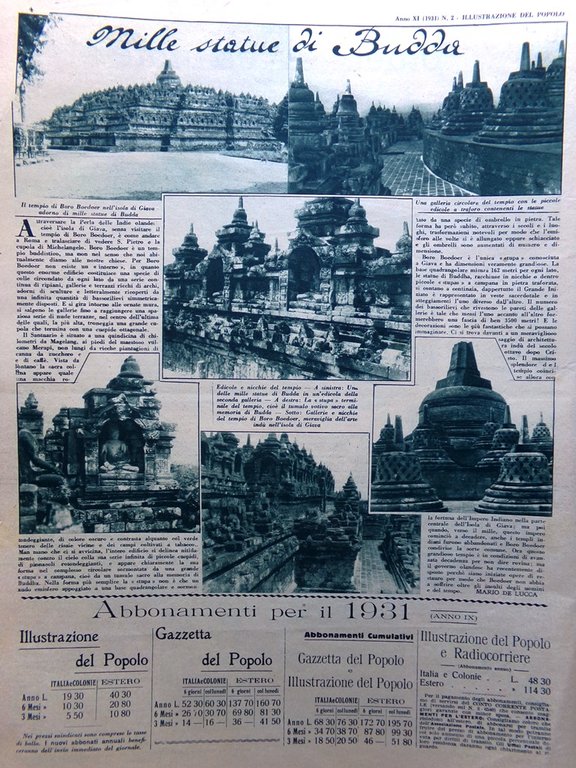 Illustrazione del Popolo 11 Gennaio 1931 Statue di Budda Balbo …