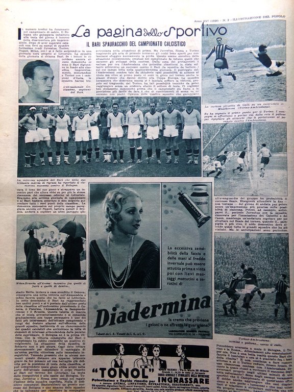 Illustrazione del Popolo 11 Gennaio 1936 Ascari Bari Calcio Reinhardt …