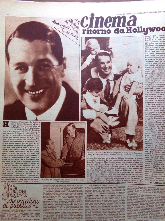 Illustrazione del Popolo 11 Maggio 1935 Nachtigal Vigili Televisione Chevalier