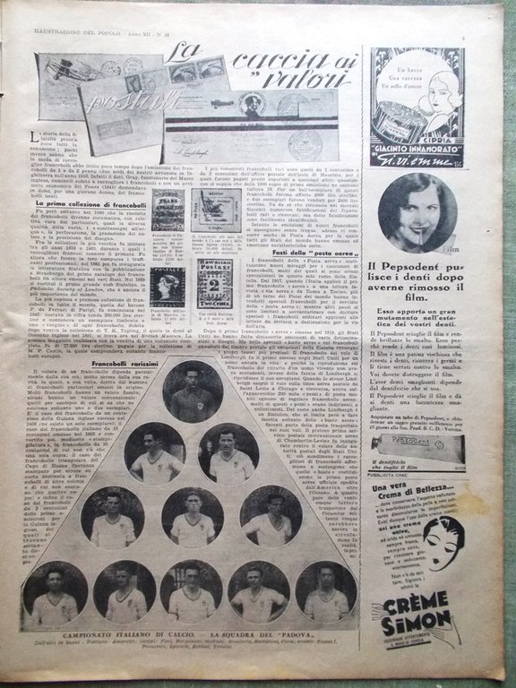 Illustrazione del Popolo 13 Novembre 1932 Calcio Padova Pagoda Zigani …