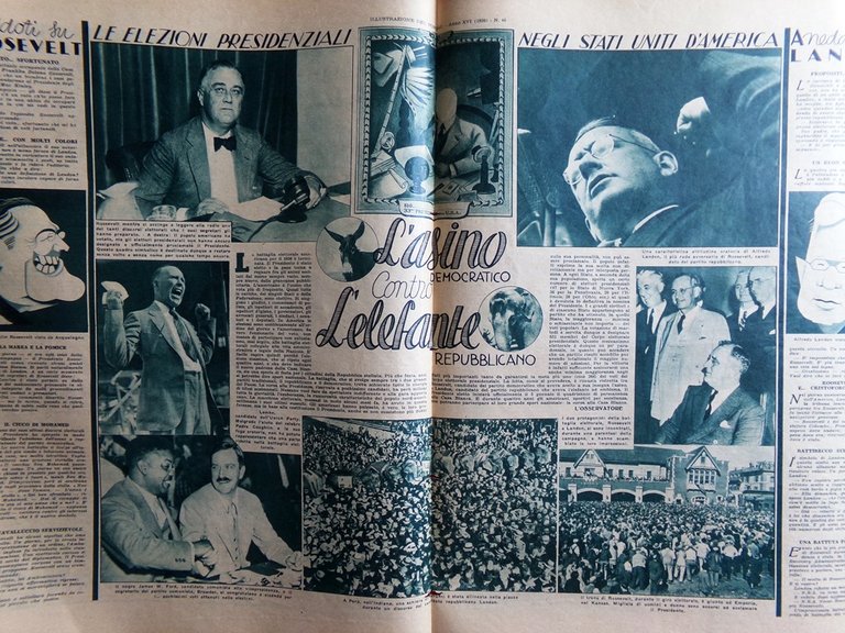 Illustrazione del Popolo 14 Novembre 1936 Roosevelt Landon Politica Duce …