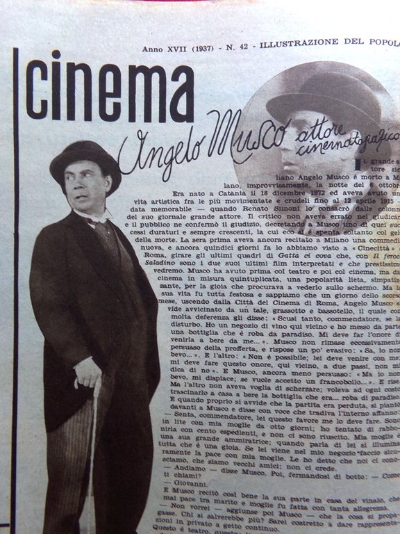 Illustrazione del Popolo 17 Ottobre 1937 Morte Angelo Musco Radiestesia …