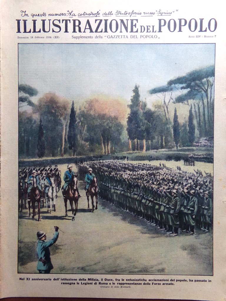 Illustrazione del Popolo 18 Febbraio 1934 Duce e Milizia Syrius …