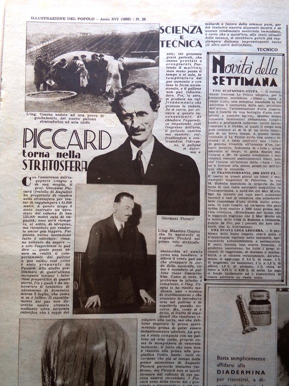 Illustrazione del Popolo 18 Luglio 1936 Lusitania Piccard Kazakistan Palestina