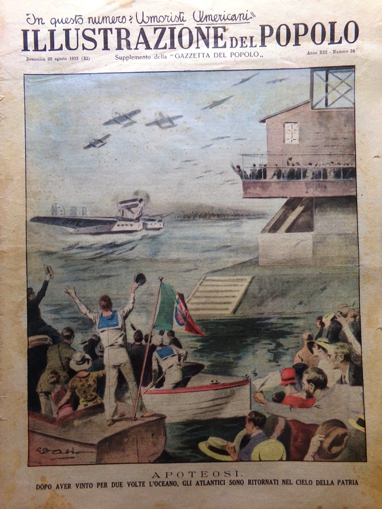 Illustrazione del Popolo 20 Agosto 1933 Atlantici Gandhi Camicie Nere …