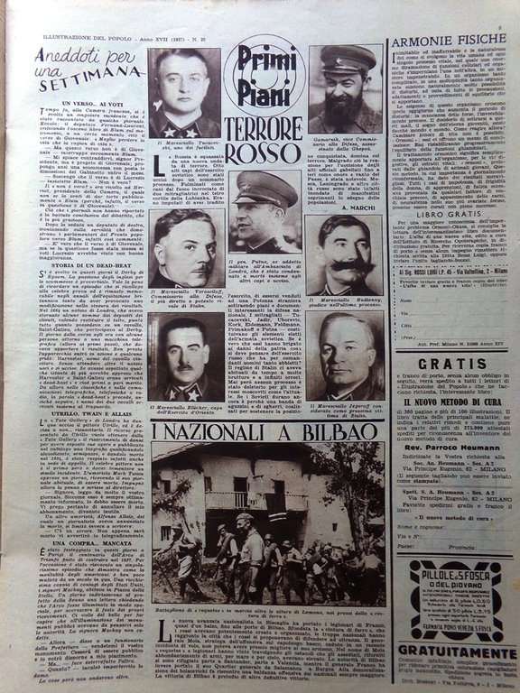 Illustrazione del Popolo 20 Giugno 1937 Fucilazioni Spagna Bilbao Acciaio …