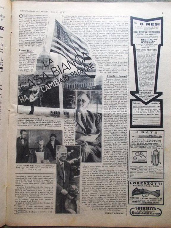 Illustrazione del Popolo 20 Novembre 1932 Roosevelt Hoggar Marcia Fame …