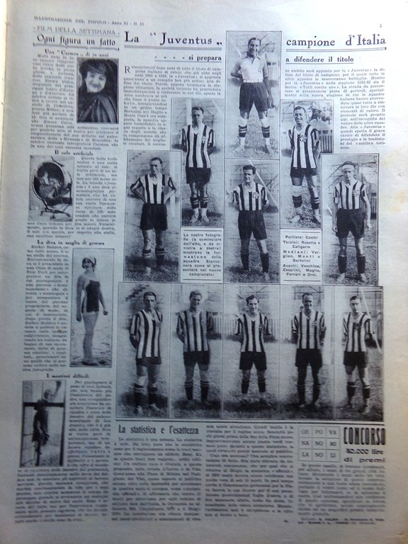 Illustrazione del Popolo 20 Settembre 1931 Juventus Calcio Menjou Diluvio …