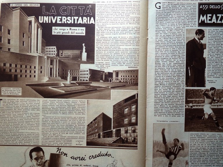 Illustrazione del Popolo 22 Aprile 1934 Celjuskin Università Roma Meazza …