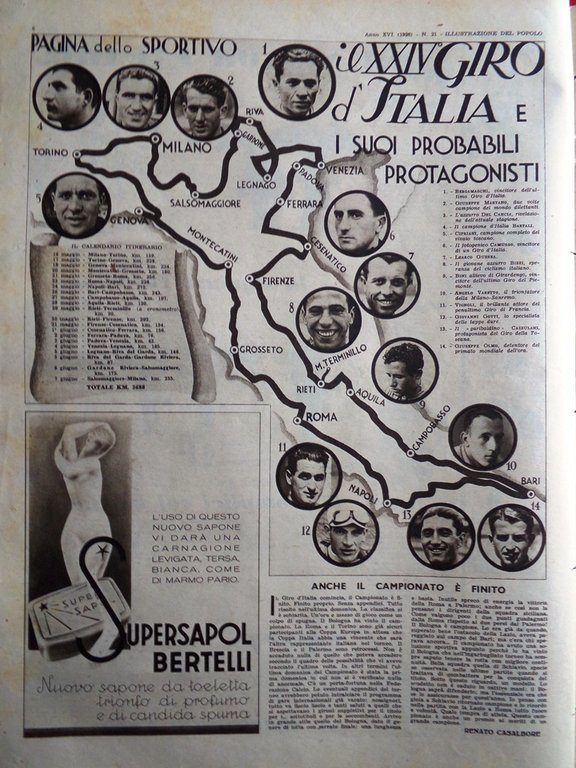 Illustrazione del Popolo 23 Maggio 1936 Esilio Negus Giro d'Italia …