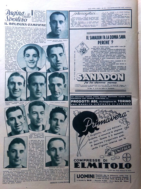 Illustrazione del Popolo 23 Maggio 1937 Mittelholzer Bologna Campione Dirigibili
