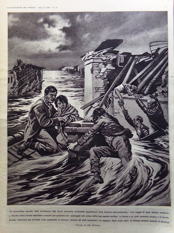 Illustrazione del Popolo 23 Marzo 1930 Gandhi Inondazione in Francia …