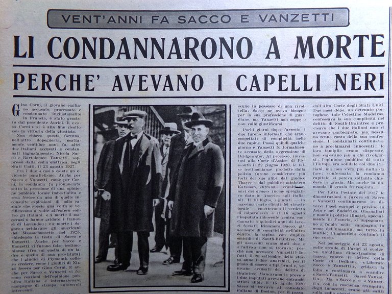 Illustrazione del Popolo 23 Ottobre 1949 Sacco Vanzetti Eroi Ignoto …