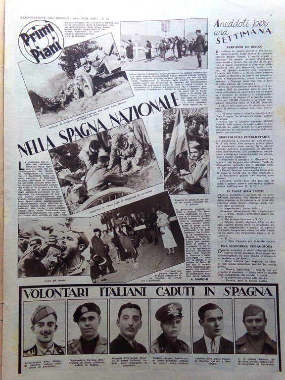 Illustrazione del Popolo 24 Ottobre 1937 Spagna Nazionale Barbera Tartufi …