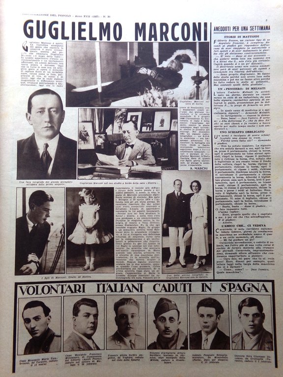 Illustrazione del Popolo 25 Luglio 1937 Morte Guglielmo Marconi Paraffina …