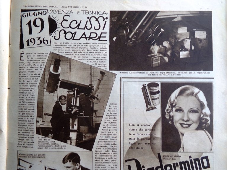 Illustrazione del Popolo 27 Giugno 1936 Bersaglieri Terra Santa Eclissi …