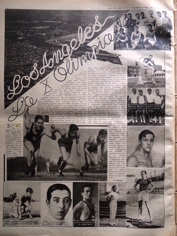 Illustrazione del Popolo 28 Agosto 1932 Olimpiadi Los Angeles Earhart …