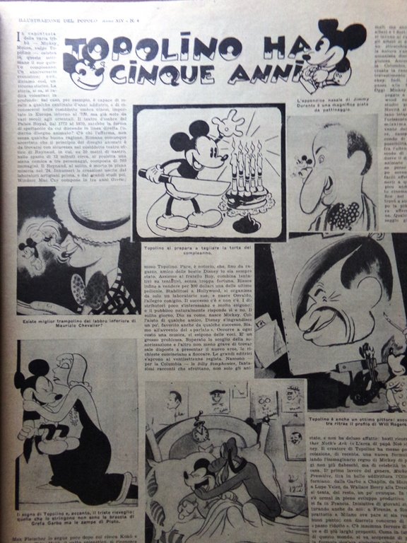 Illustrazione del Popolo 28 Gennaio 1934 Topolino Disney Stavisky Radio …