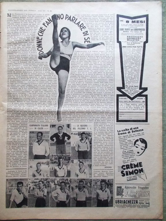 Illustrazione del Popolo 4 Dicembre 1932 Palermo Calcio Acrobazie Gustavo …