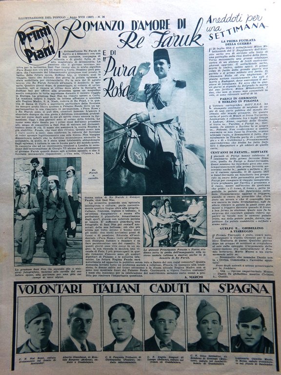 Illustrazione del Popolo 5 Settembre 1937 Santander Liberata Re Faruk …