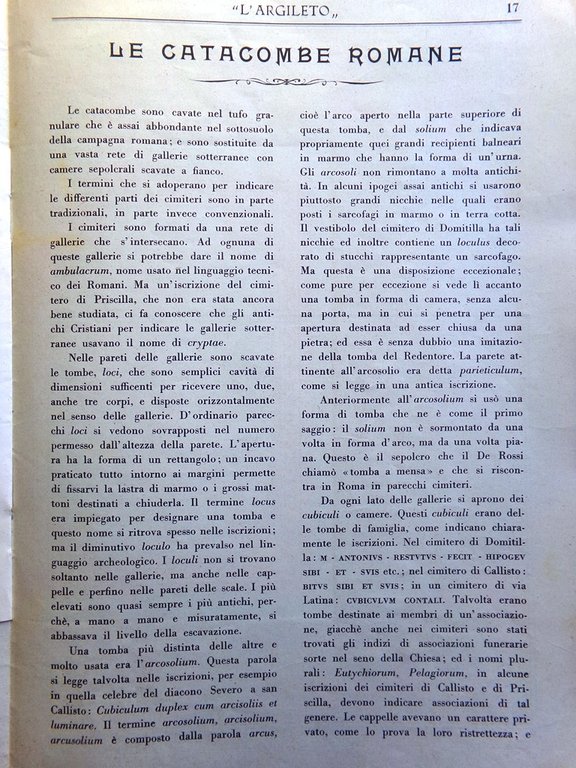 L'Argileto di Gennaio 1928 Catacombe Avvenire Ludovisi Santini Umanesimo Altieri