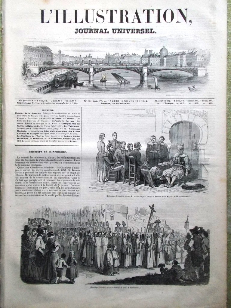 L'Illustration Journal Universel 16 Novembre 1844 Association Belge Paix Maroc