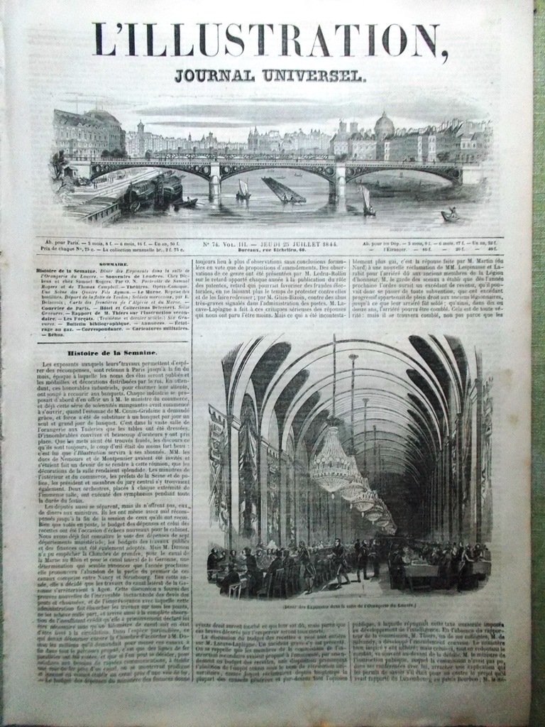 L'Illustration Journal Universel 25 Juillet 1844 Forçats Campbell Delessert Gaz