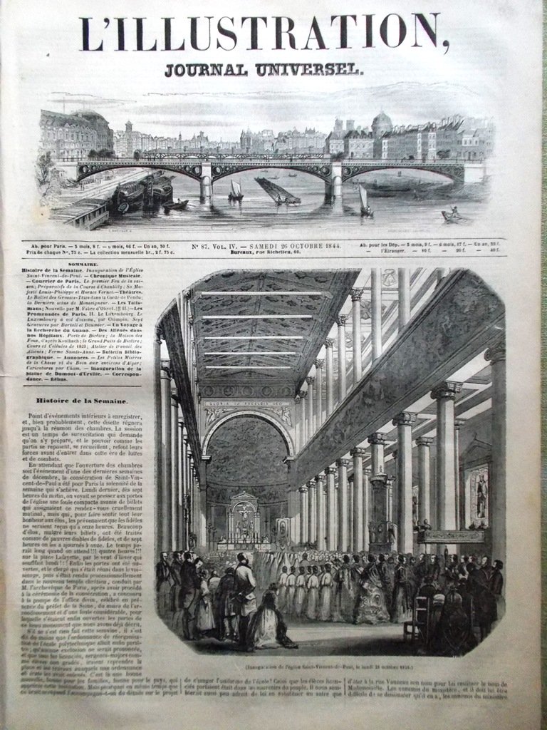 L'Illustration Journal Universel 26 Octobre 1844 Luxembourg Aliénés Vincent Paul