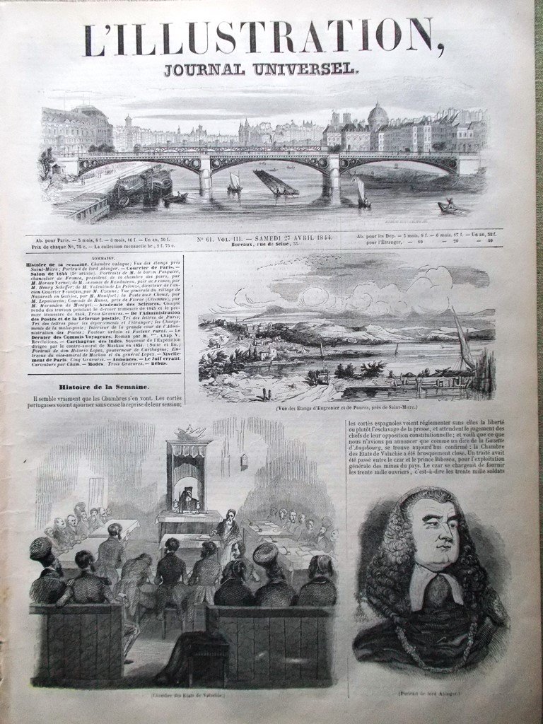 L'Illustration Journal Universel 27 Avril 1844 Réforme des Postes Seine …