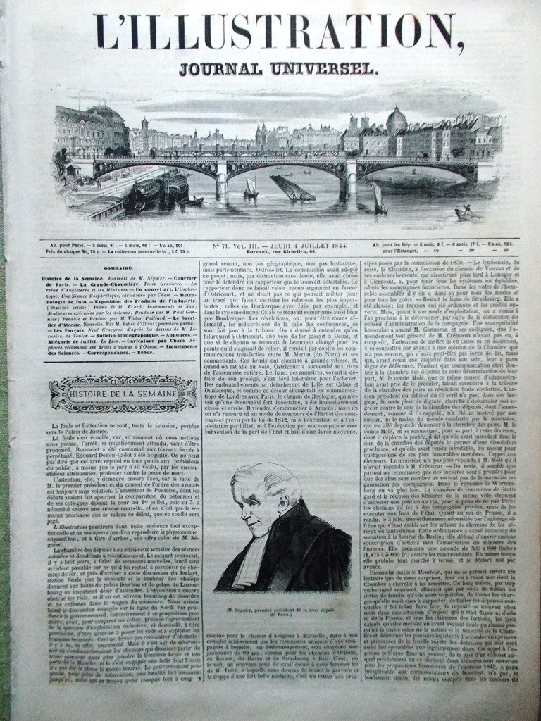 L'Illustration Journal Universel 4 Juillet 1844 Forçats Reine Angleterre Séguier