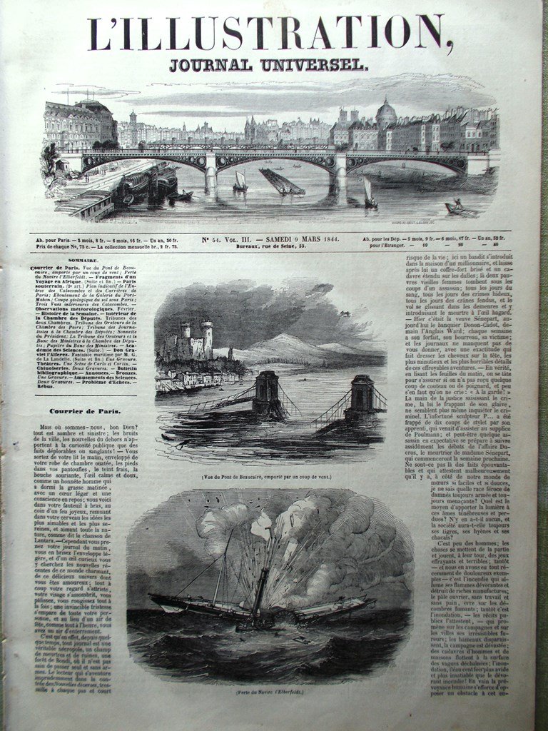 L'Illustration Journal Universel 9 Mars 1844 Catacombes Paris Chambre Beaucaire
