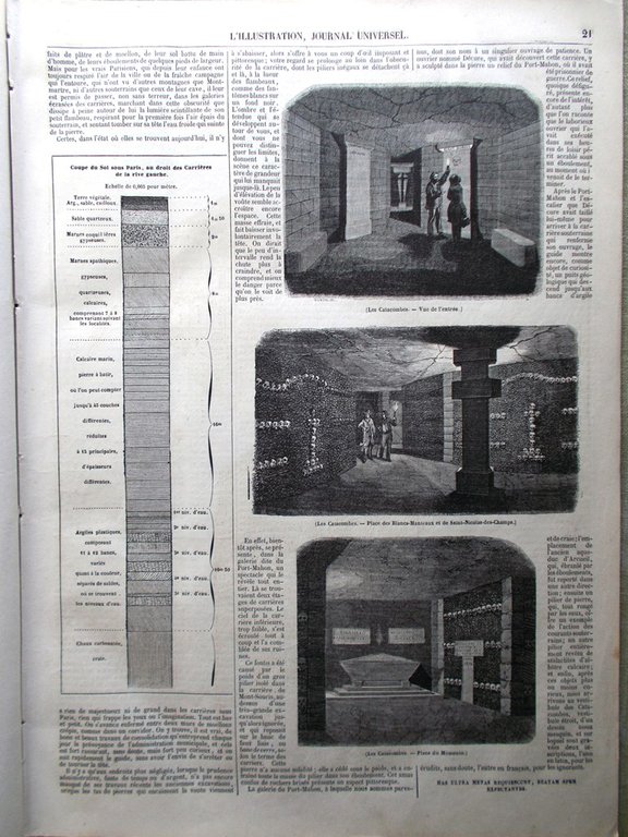 L'Illustration Journal Universel 9 Mars 1844 Catacombes Paris Chambre Beaucaire
