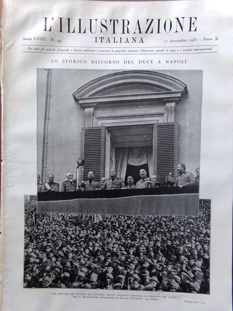 L'illustrazione Italiana 1 Novembre 1931 Duce a Napoli FIAT Ruffini …